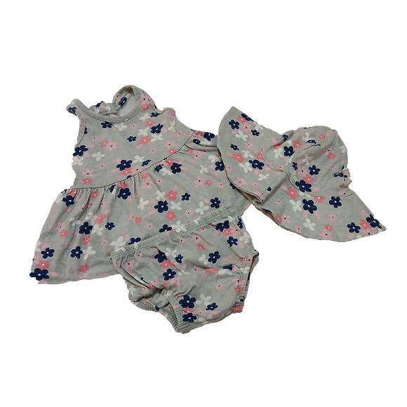 Gerber Infant Girls 3pc Racer Back Tank Dress, Bottoms & Hat Set (0-3M) - Gray - Picture 1 of 8